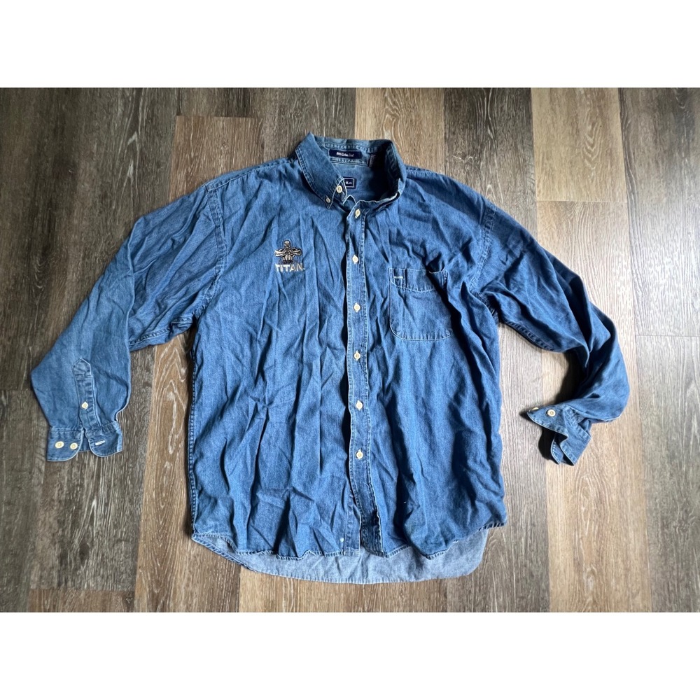 Winner Mate Denim Button Down Mens Medium Blue Kwikset‎ Titan Embroidered Shirt